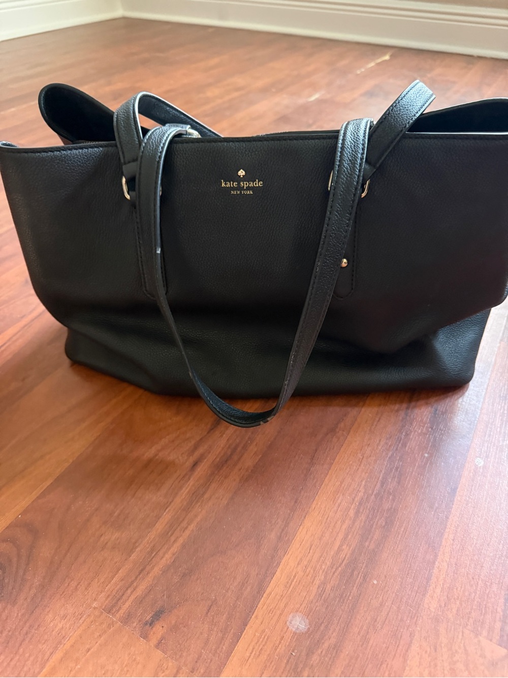 kate spade Black Pebbled Leather Tote with Gold Logo Accent